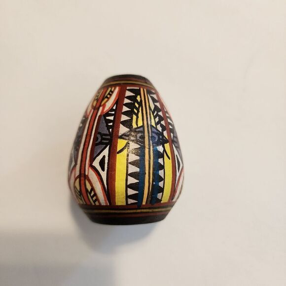 Palayok Hand Painted Set Of 4 Bright Multi-Colored Miniature Clay Pots Vintage - Picture 5 of 11